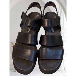 PAUL GREEN MUNICH Black Leather Platform Wedge Sandals Women Size 9